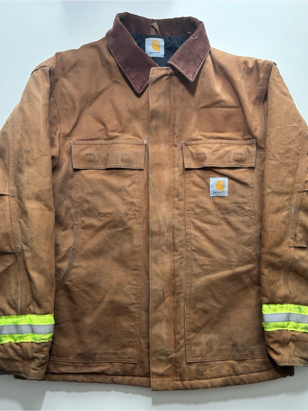 Carhartt beige Duck Work Jacket with Reflective Trim safety tape X construction